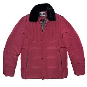 VIP Collection Maroon Puffer Jacket‎ Removable Fur Collar Winter Minimalist Gorp